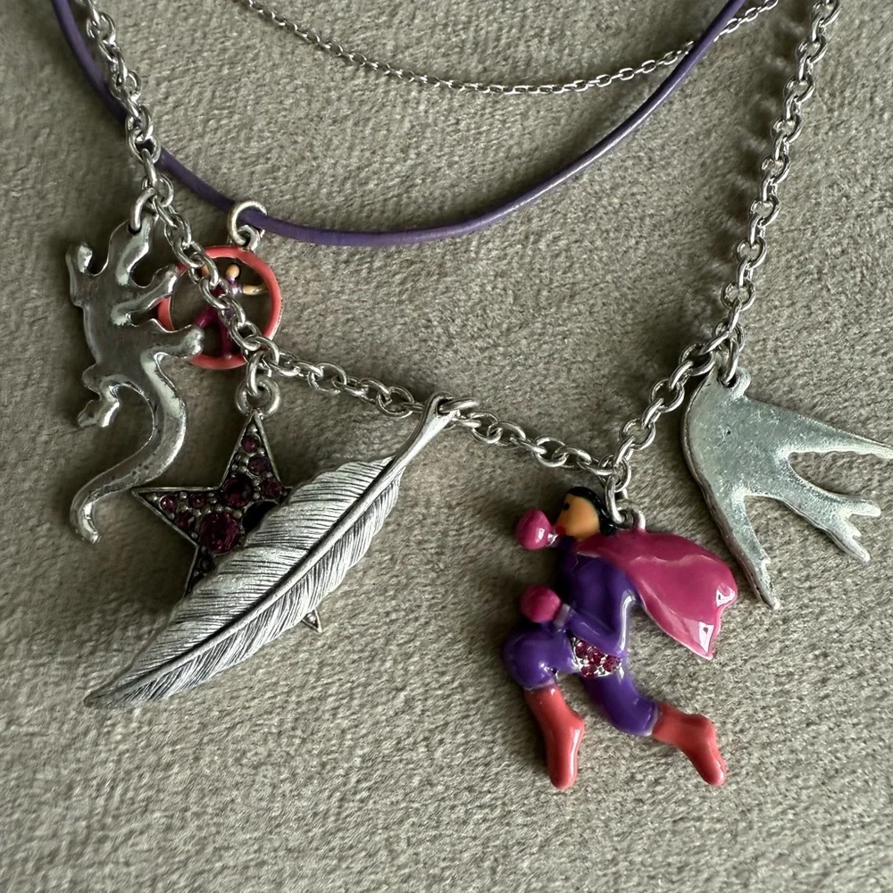 Pilgrim Purple and Pink Multi-Strand Charm Necklace